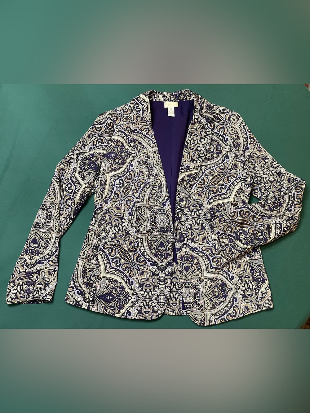 Chico's Purple Paisley Single-Button Lined Blazer Jacket - Size 0 (US 4/Small)